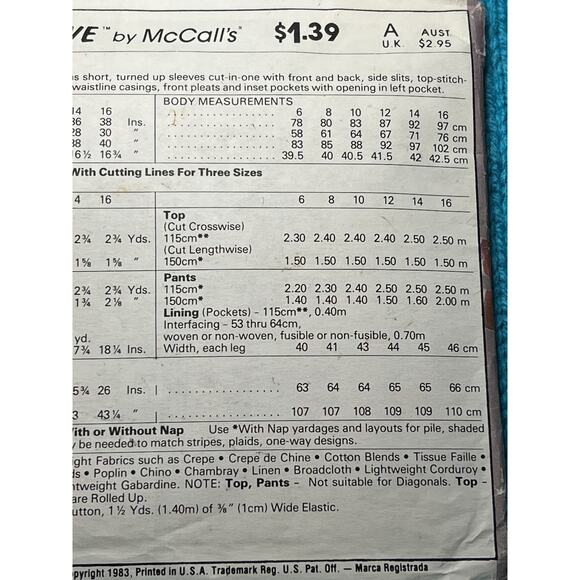 McCalls 8543 Sewing pattern knit top half sleeve pant pleat front size 12 14 16 - Picture 5 of 5